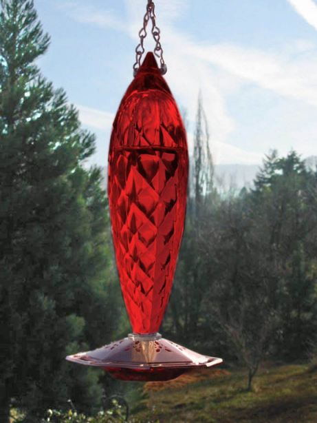 Crystal Spiral Ruby Red Faceted Glass & Copper Hummingbird Feeder