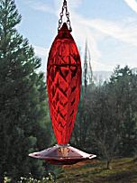 Crystal Spiral Ruby Red Faceted Glass & Copper Hummingbird Feeder